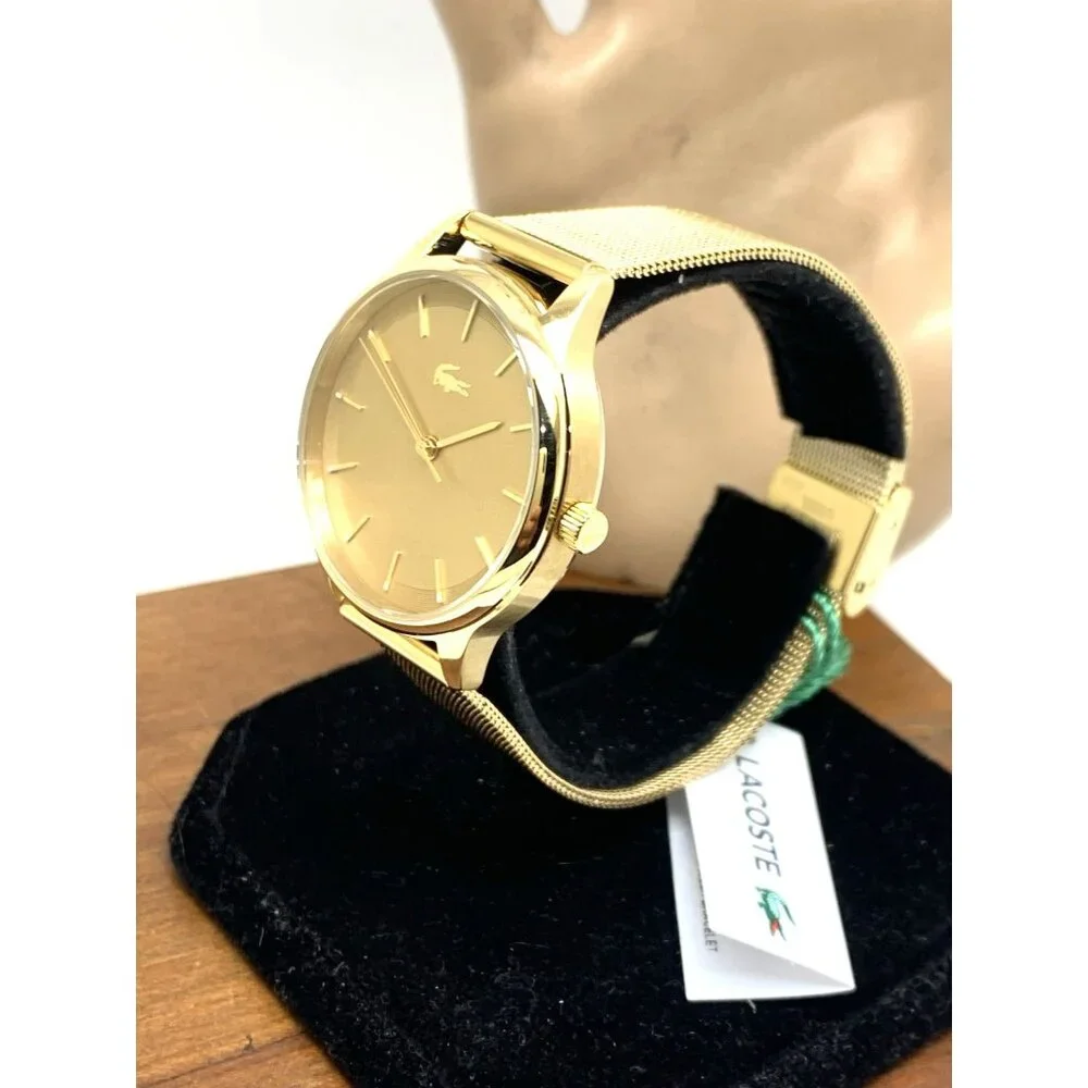 Lacoste Women's Watch 2001255 Club Quartz Gold Dial Mesh Stainless Steel 34mm